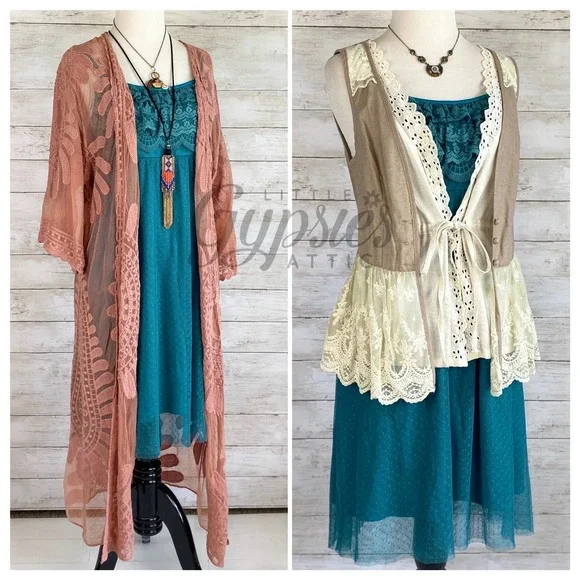 A'reve Teal Babydoll Tulle Tunic Slip Dress - Picture 9 of 10